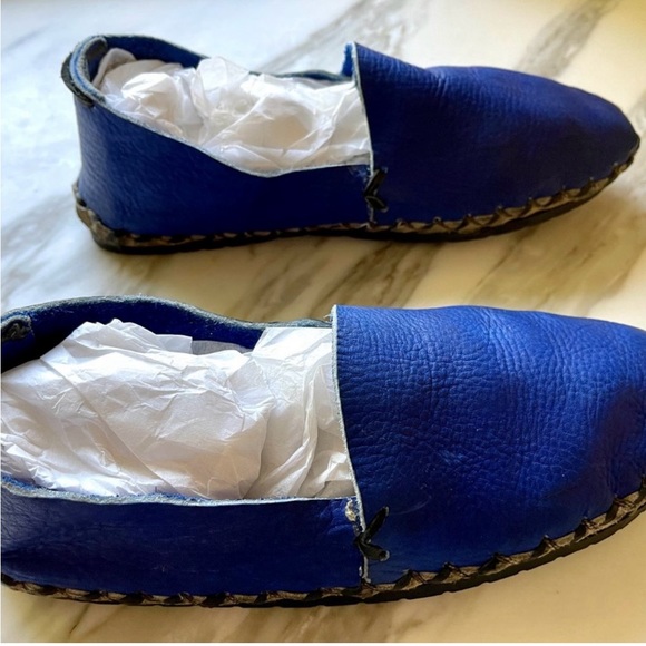 RICARDO MEDINA BEATRIZ VALENZUELA HANDMADE COBALT BLUE LEATHER ESPADRILLES SHOES - Picture 2 of 7